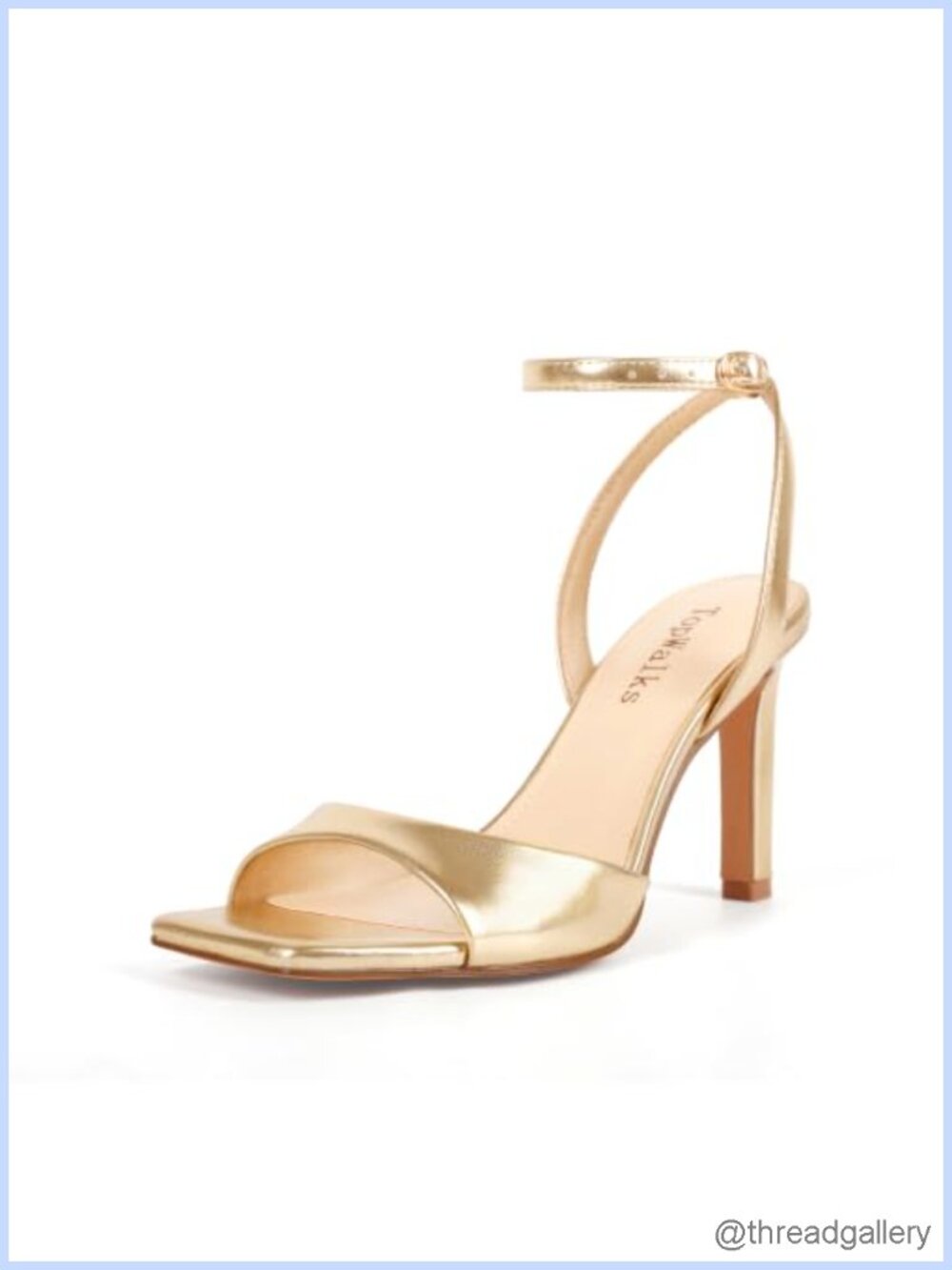 TopWalks Women Faux Leather Square Open Toe Stiletto Ankle Strap Sandals 3.5